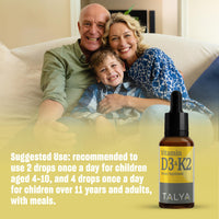 Thumbnail for TALYA Vitamin D3 & K2 | Liquid Vitamin D3 with K2 Drops | 1000 IU | Immune Support - Helps Support Strong Bones & Healthy Heart | Non-GMO | Vegan | 60 Servings, 0.34 fl.oz