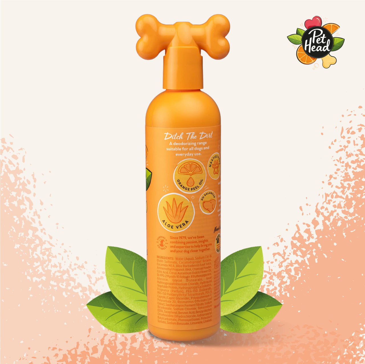 Pet Head Ditch The Dirt Dog Shampoo | Orange Scent | Deodorizing Shampoo for Smelly Dogs | Deep Cleans and Removes Odors | Vegan | Gentle Formula for Puppies | Made in USA | 16 fl. oz.