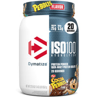 Thumbnail for Dymatize x Cocoa Pebbles ISO100 Whey Protein Powder Isolate, 25g of Protein, 20 Servings, 5.5g BCAAs, 120 Cal., Gluten Free, 1g Fat, 1g Sugar, 2g Carb