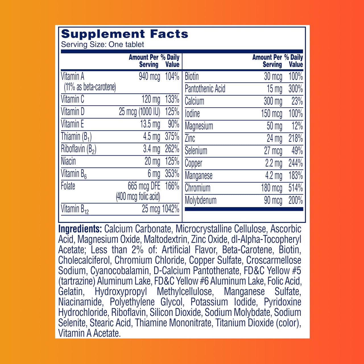 One A Day Women’s 50+ Multivitamins, Multivitamin for Women with Vitamin A, C, D, E and Zinc for Immune Health Support*, Calcium & more, 100 count