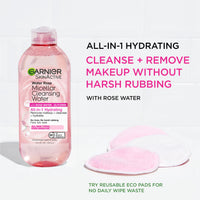Thumbnail for Garnier Micellar Water with Rose Water and Glycerin, Hydrating Facial Cleanser & Makeup Remover, For All Skin Types, Vegan, Cruelty Free, 13.5 Fl Oz (400mL), 1 Count