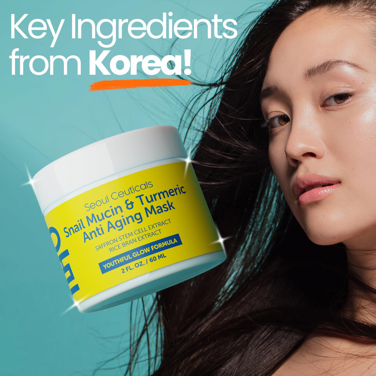 SeoulCeuticals Korean Face Mask Skin Care - Snail Mucin Turmeric Mask for Face – Cruelty Free K Beauty Anti Aging Face Mask for Healthy, Youthful Glow 2oz