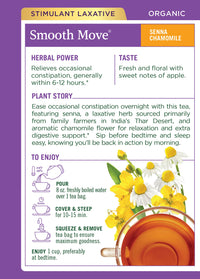 Thumbnail for Traditional Medicinals Organic Smooth Move Senna Chamomile Herbal Tea, Relieves Occasional Constipation, (Pack of 1) - 16 Tea Bags