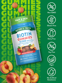 Thumbnail for Nature's Truth Biotin Gummies | 10000mcg | 50 Count | Vegan, Non-GMO & Gluten Free Supplement | Peach Flavor