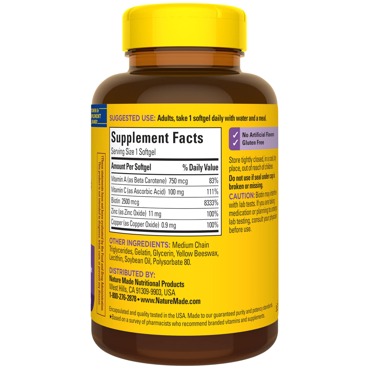 Nature Made Hair Skin and Nails with Biotin 2500 mcg, Dietary Supplement For Healthy Hair Skin and Nails Support, 120 Softgels, 120 Day Supply