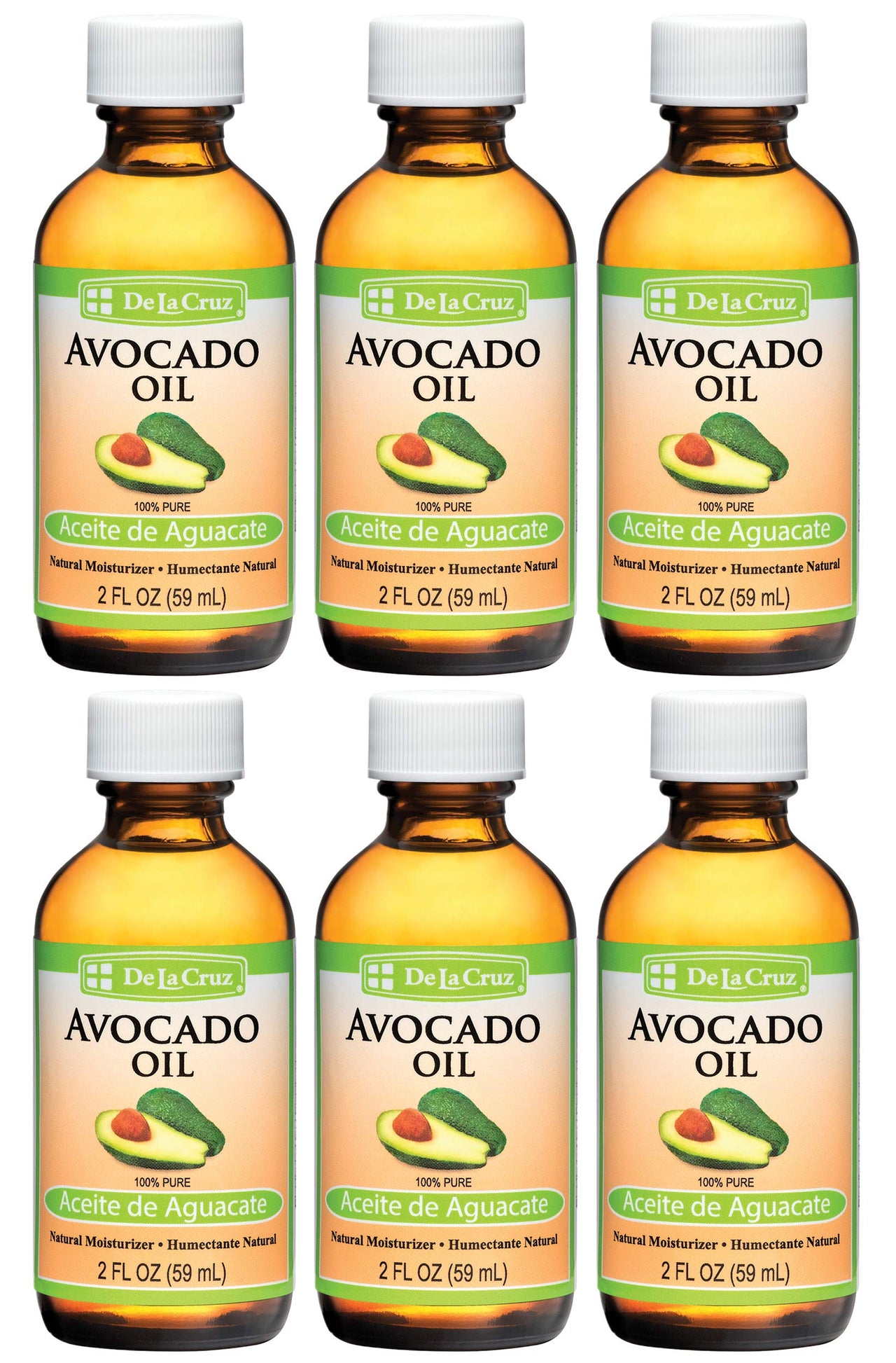 De La Cruz Avocado Oil - Expeller Pressed Pure 100% Avocado Oil for Hair and Body - Lightweight Body Oil for Dry Skin - 2 FL. OZ. (6 Bottles)