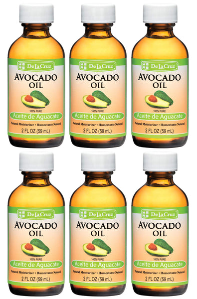 De La Cruz Avocado Oil - Expeller Pressed Pure 100% Avocado Oil for Hair and Body - Lightweight Body Oil for Dry Skin - 2 FL. OZ. (6 Bottles)