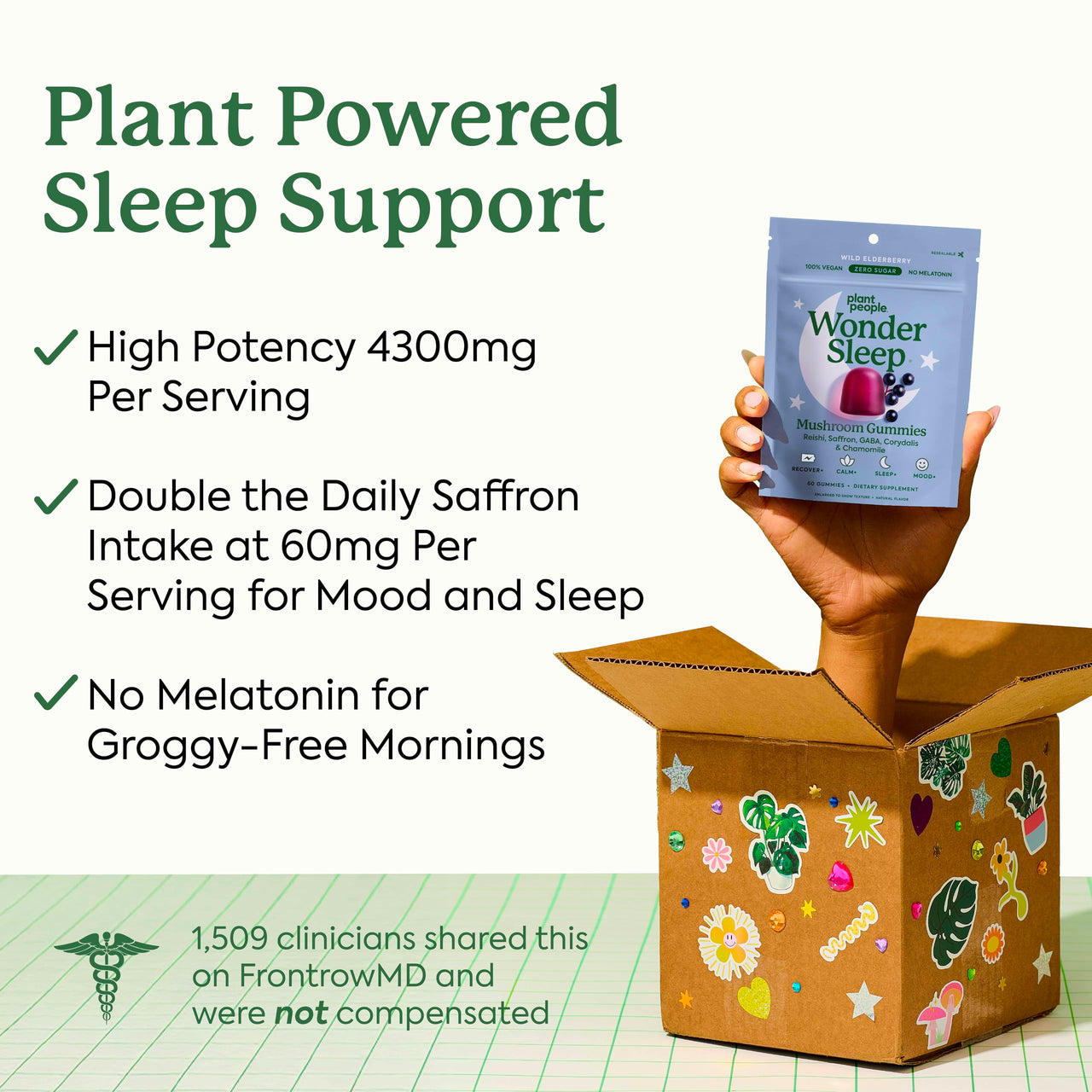 Plant People WonderSleep Mushroom Gummies Supplement for Sleep and Relaxation with Reishi Super Mushrooms, Wild Elderberry Flavor, No Sugar (60 Count)