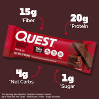 Thumbnail for Quest Nutrition Chocolate Brownie Protein Bar, 20g Protein, 1g Sugar, 4g Net Carb, High Fiber, Gluten Free, Gluten Free, 12 Count