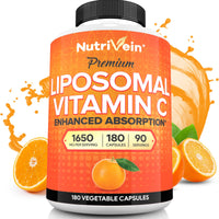 Thumbnail for Nutrivein Premium Liposomal Vitamin C Supplement 1650mg - 180 Caps: High-Absorption High Dose Vitamin C Capsules for Whole-Body Defenses & Overall Well-Being