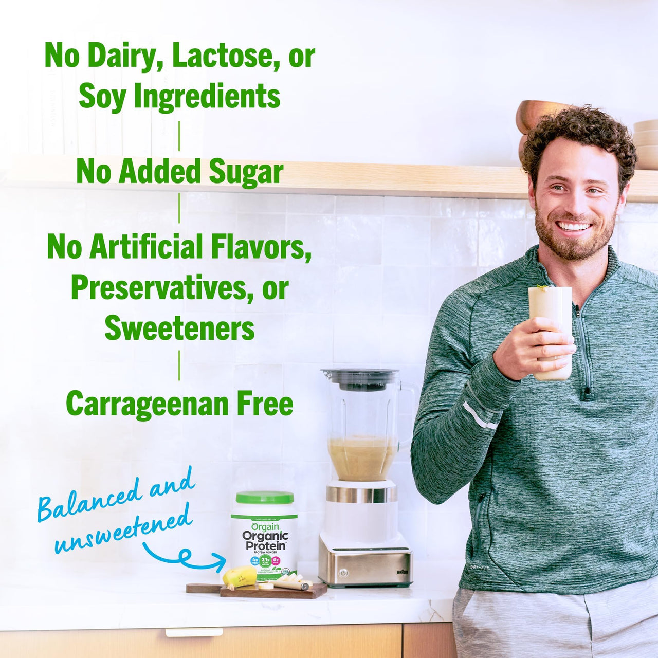 Orgain Organic Vegan Protein Powder, Natural Unsweetened - 21g of Plant Protein, 4g Prebiotic Fiber, Low Net Carbs, No Lactose Ingredients, No Added Sugar, Non-GMO, For Shakes & Smoothies, 1.59 lb
