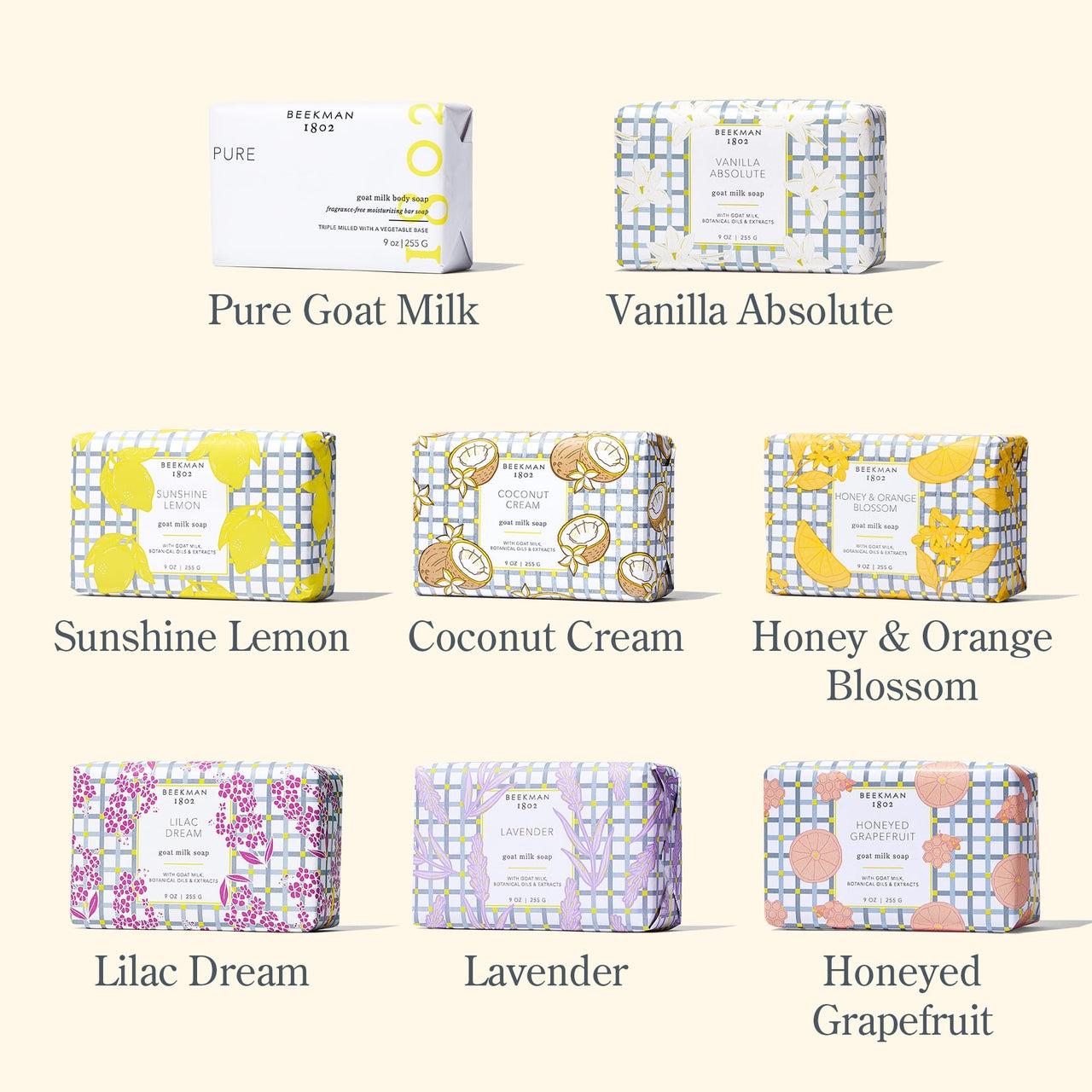 Beekman 1802 Goat Milk Bar Soap Gift Set - 9 oz - Nourishes, Moisturizes & Hydrates - 100% Vegetable Soap with Lactic Acid - Good for Sensitive Skin - Cruelty Free - Gift Box Included (8-Piece Set)