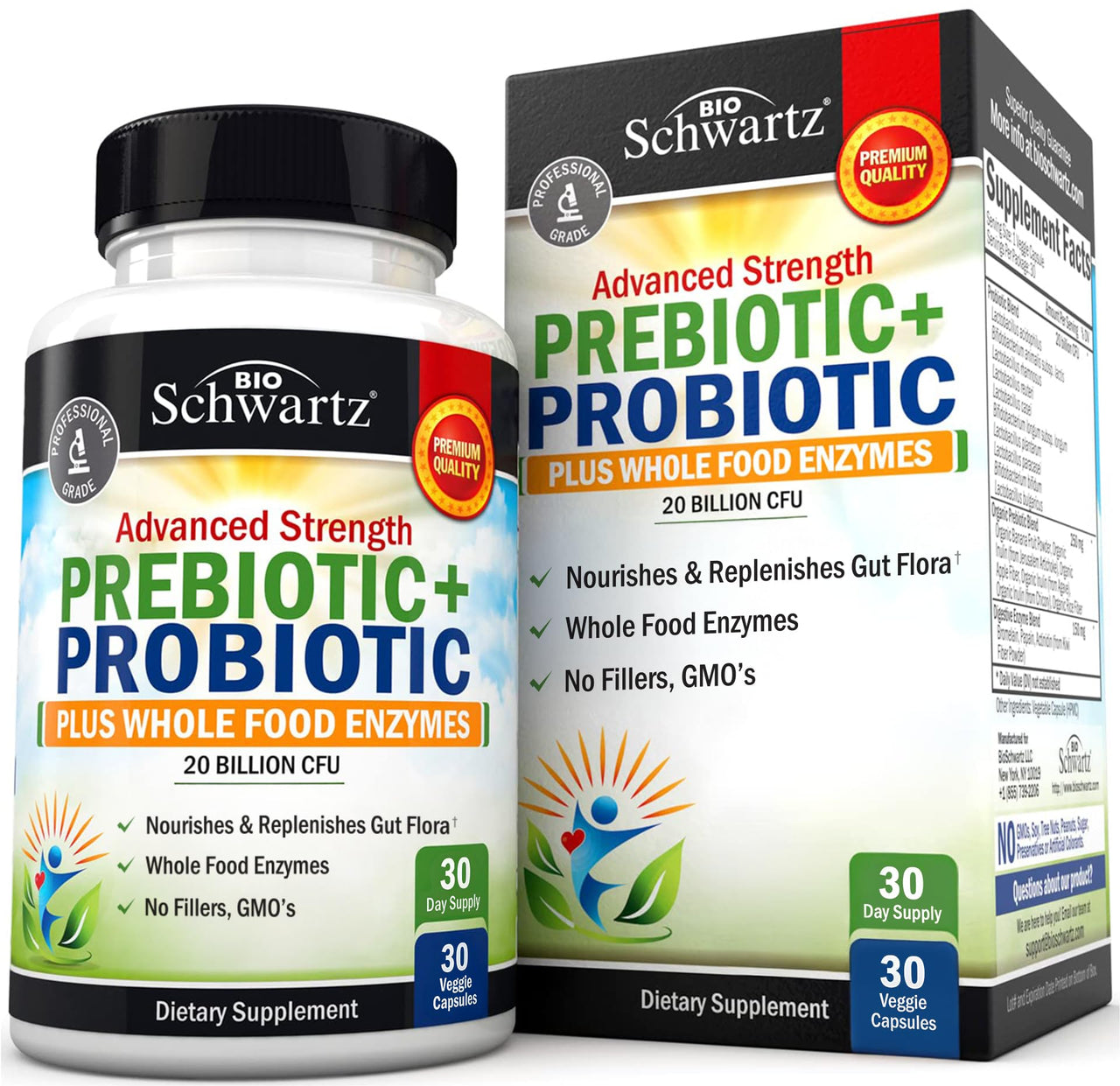 Advanced Prebiotics and Probiotics for Women & Men, Immune, Digestive & Gut Health with L. Reuteri, Inulin Fiber, Digestive Enzymes, Non-GMO, Gluten-Free, Dairy-Free, 30 Capsules
