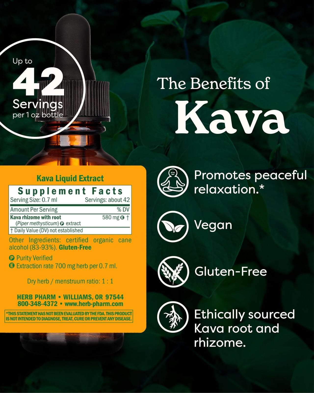 Herb Pharm Organic Kava Root Liquid Extract â€“ Vegan, Non-GMO & Gluten-Free Tincture for Stress Relief & Relaxation, 1-Oz, Up to ~3 Week Supply, 1 oz*