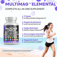 Thumbnail for Clean Nutraceuticals Magnesium Complex with Magnesium Glycinate Citrate Malate Oxide Taurate Aspartate Orotate & Mag Chloride, Zinc Copper Manganese & Vitamin C B1 B2 B6 B12 Complex - 1Pack