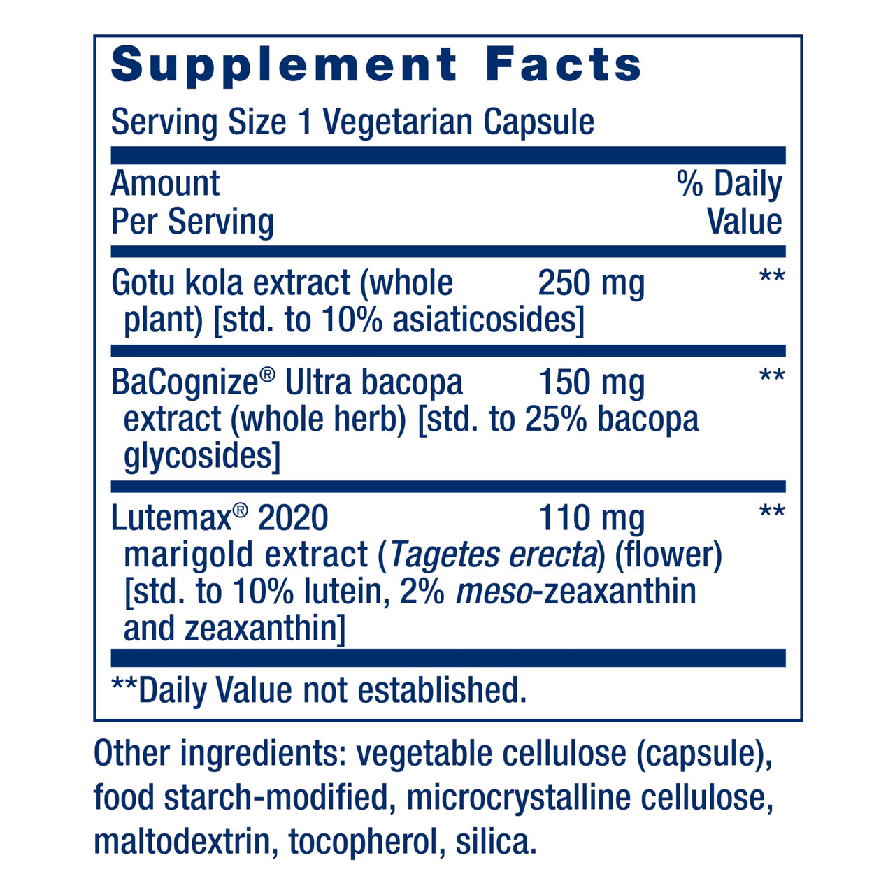 Life Extension Quick Brain Nootropic, Fast Thinking, Learning, Concentration, Lutein, zeaxanthin, gotu kola, bacopa, Gluten Free, Non-GMO, Vegetarian, 1 Daily, 30 Capsules