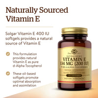 Thumbnail for Solgar Vitamin E 200 IU Alpha, 100 Softgels - Antioxidant, Healthy Aging, Healthy Skin, Immune System Support - Natural Source Vitamin E - Gluten Free, Dairy Free - 100 Servings