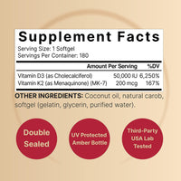 Thumbnail for NatureBell Vitamin D3 50,000 IU with Vitamin K2-180 Softgels - High-Potency Bone & Immune Support* - Easy Absorption with Coconut Oil - Non-GMO & Gluten-Free