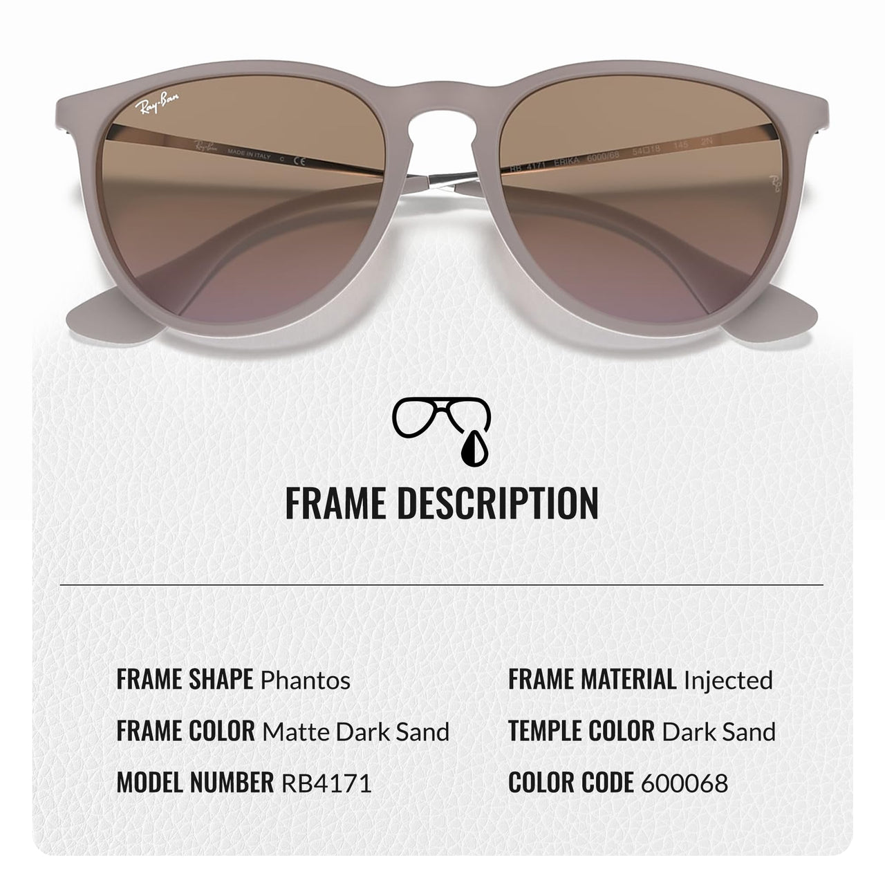 Ray-Ban RB4171 ERIKA CLASSIC Phantos Shaped Non-Polarized Sunglasses for Women – Includes Official RAYBAN Eyewear Kit – Ideal Formal & Casual Wear Sunglasses – Brown/Violet Lens