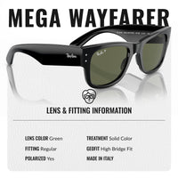 Thumbnail for Ray-Ban RB0840S MEGA WAYFARER Polarized Square Shape Sunglasses With Eyewear Kit Bundle - High Bridge Fit - Formal and Casual Wear Square Sunglasses