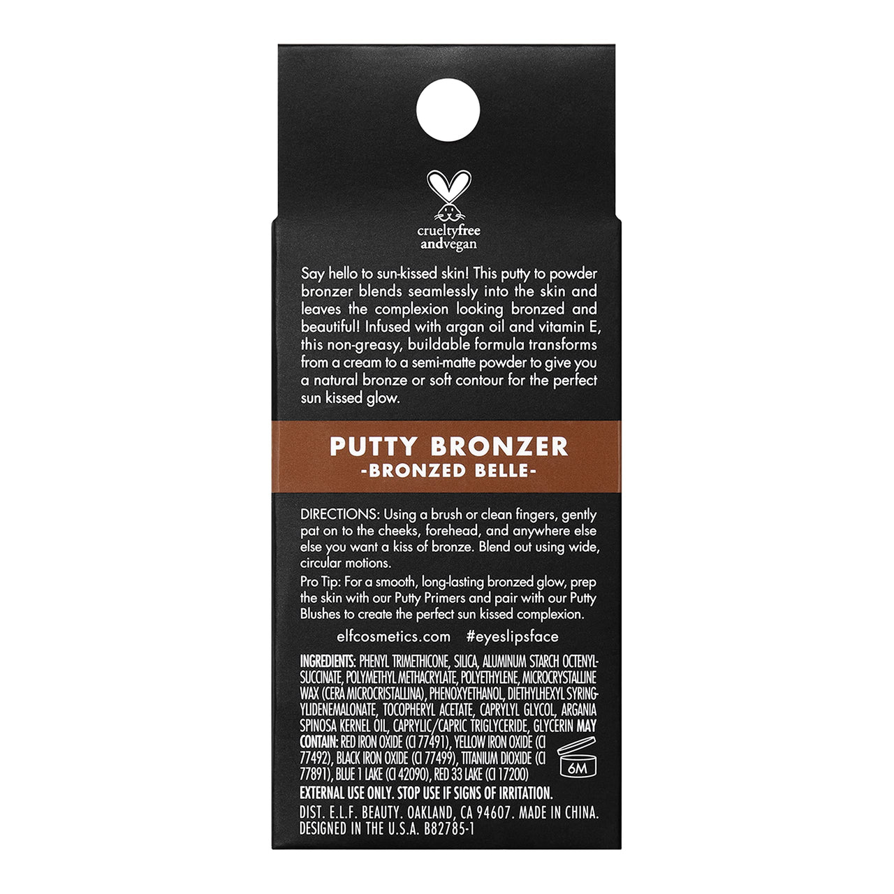 e.l.f. Putty Bronzer, Creamy & Highly Pigmented Formula, Creates a Long-Lasting Bronzed Belle Glow, Infused with Argan Oil & Vitamin E, 0.35 Oz