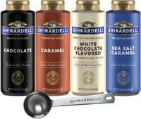 Thumbnail for Ghirardelli Chocolate, Caramel, White Chocolate and Sea Salt Caramel Flavored Sauce 16 oz Bottles (Pack of 4) with Ghirardelli Stamped Barista Spoon