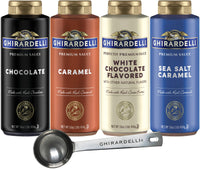 Thumbnail for Ghirardelli Chocolate, Caramel, White Chocolate and Sea Salt Caramel Flavored Sauce 16 oz Bottles (Pack of 4) with Ghirardelli Stamped Barista Spoon