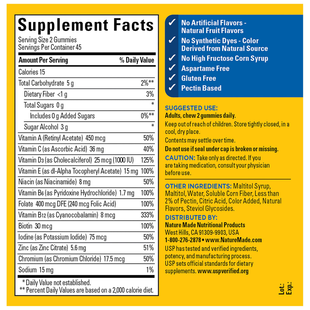 Nature Made Zero Sugar Multivitamin Men's Gummies, Muscle & Immune Support, Aspartame Free, 90 Sugar Free Multivitamin Gummies, 45 Day Supply