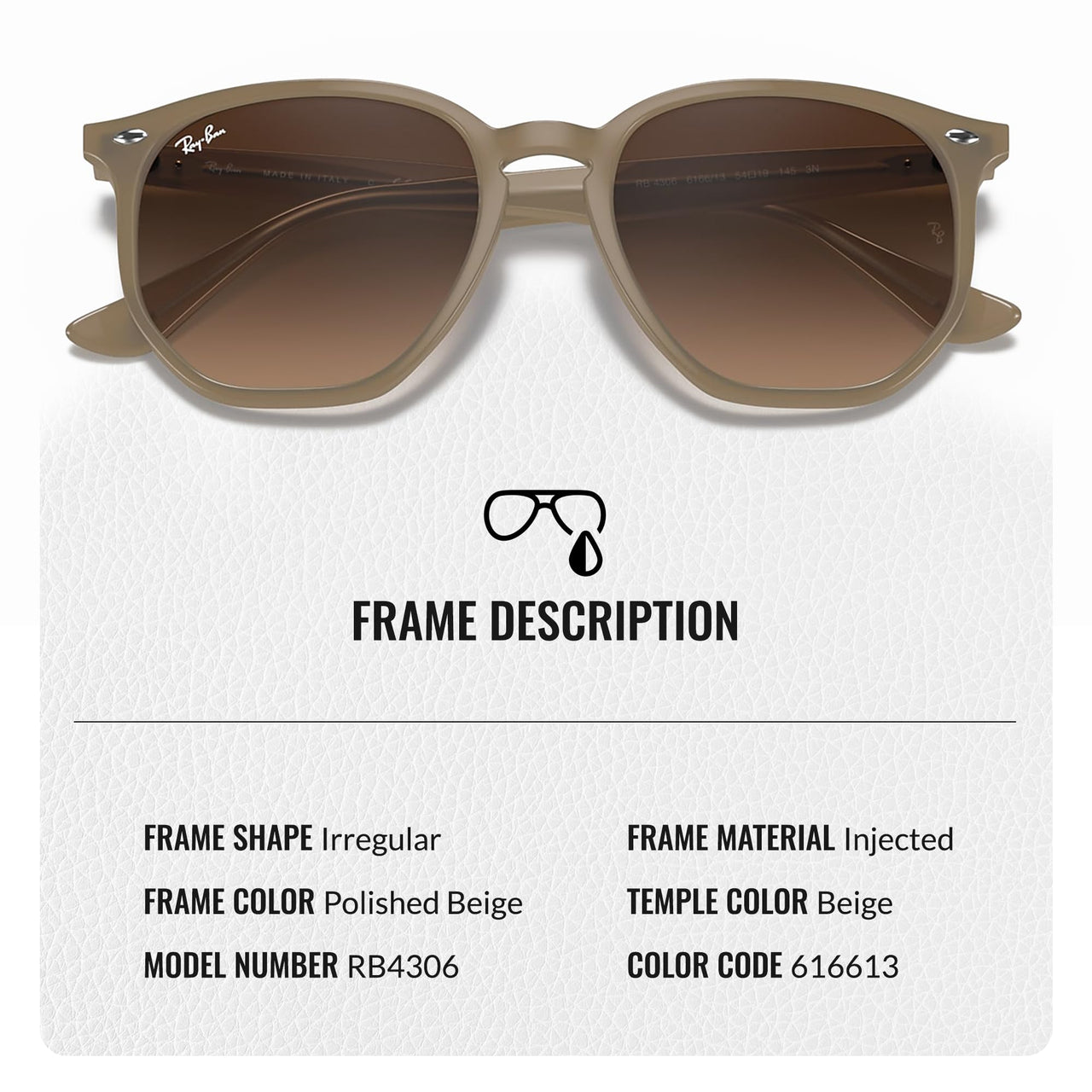 Ray-Ban RB4306 Square-Round Shaped Non-Polarized Sunglasses for Men & Women – Includes Official RAYBAN Eyewear Kit – Ideal Formal & Casual Wear Sunglasses – Dark Brown Lens
