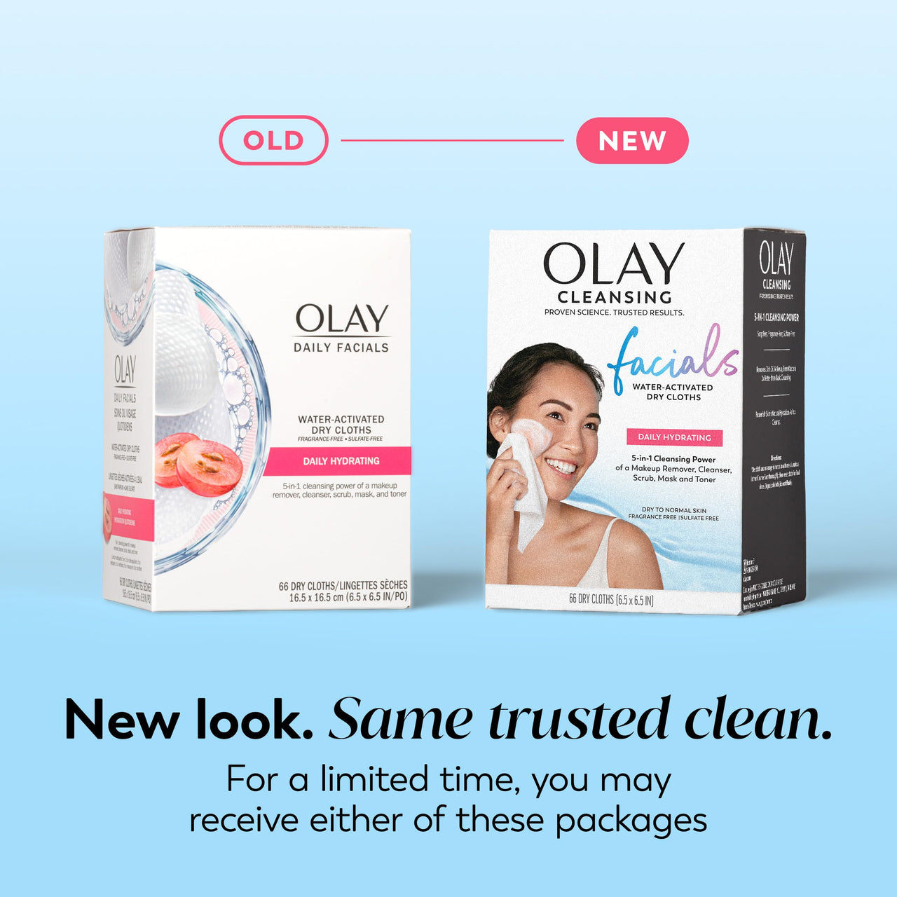 Olay Makeup Remover Wipes, Daily Facials Hydrating Face Cleanser for Normal to Dry Skin, Alcohol & Fragrance Free, Soft Face Wash Towels, Travel Essentials for Women, Convenient Dry Cloths, 66 ct