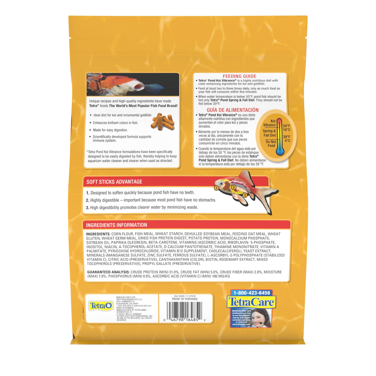 TetraPond Koi Vibrance Soft Sticks, Floating Pond Fish Food for Koi Fish and Ornamental Goldfish, 2.42 Pounds