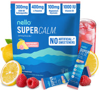 Thumbnail for Nello Supercalm Powdered Drink Mix, Cortisol Reducer and Sleep Aid Supplement, L Theanine, Ksm-66 Ashwagandha, Magnesium Glycinate, Vitamin D 3, No Sugar, Non GMO, On The Go, 20 Ct, Raspberry Lemonade