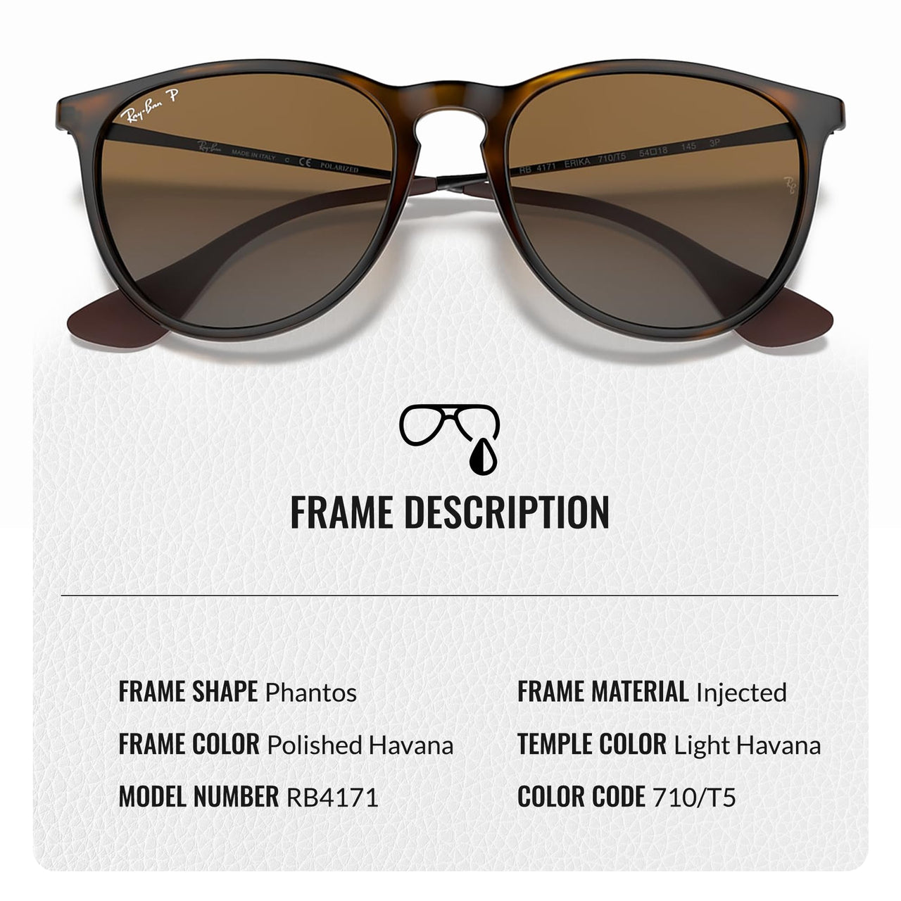 Ray-Ban RB4171 ERIKA CLASSIC POLARIZED Phantos Shaped Sunglasses for Men & Women – Includes Official Rayban Eyewear Kit – Ideal Formal & Casual Wear Sunglasses – Brown Lens