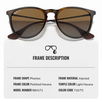 Thumbnail for Ray-Ban RB4171 ERIKA CLASSIC POLARIZED Phantos Shaped Sunglasses for Men & Women – Includes Official Rayban Eyewear Kit – Ideal Formal & Casual Wear Sunglasses – Brown Lens