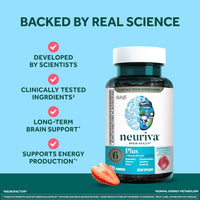 Thumbnail for NEURIVA Plus Decaffeinated Nootropic Brain Supplement for Memory, Focus & Concentration & Cognitive Function, Clinically Tested NeuroFactor, Phosphatidylserine, Vitamins B6 B12,50ct Strawberry Gummies