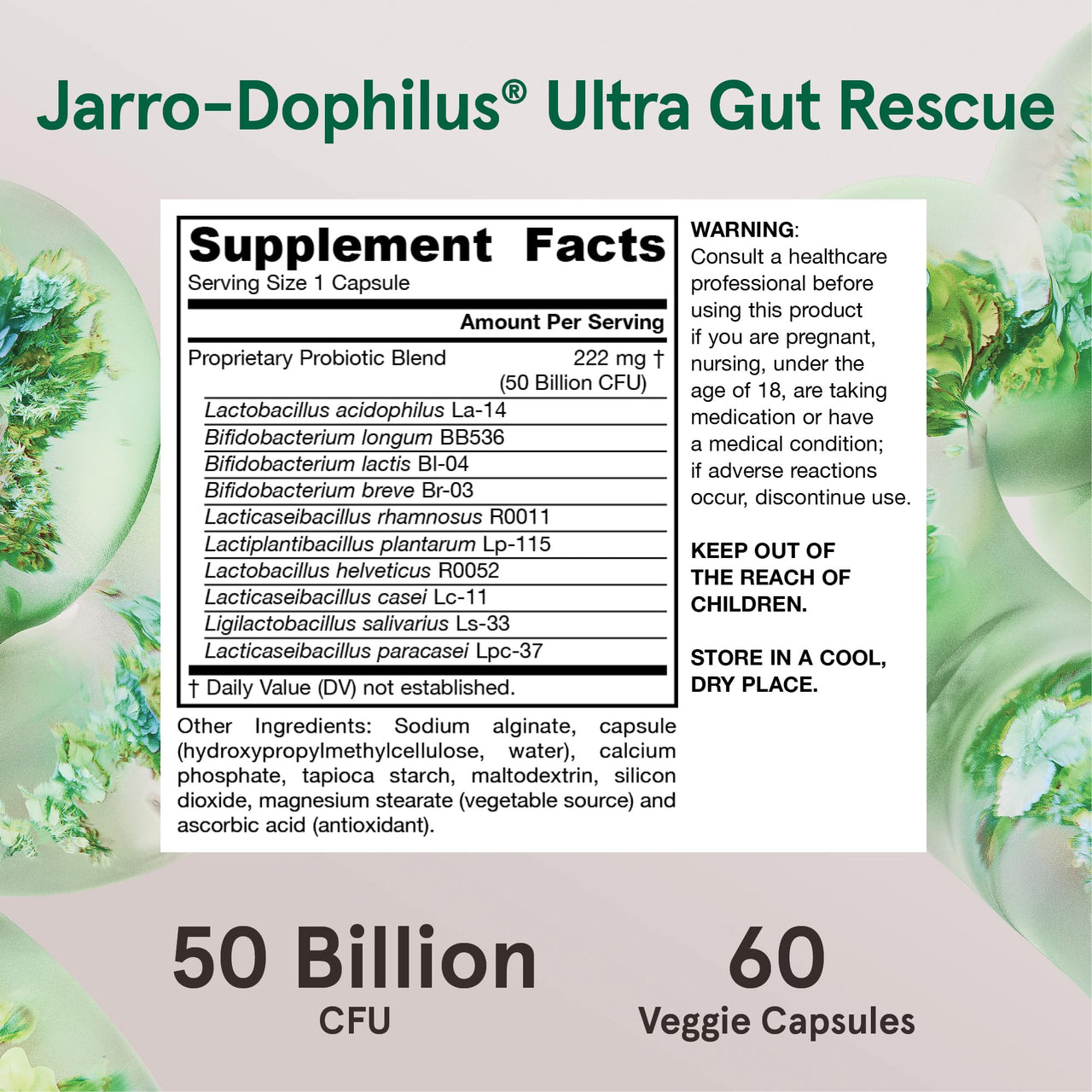 Jarrow Formulas Jarro-Dophilus Ultra Gut Rescue - 50 Billion CFU Per Serving - Probiotics Restore, Protect & Maintain Intestinal Flora - 60 Servings (Delayed Release)