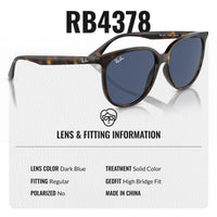 Thumbnail for Ray-Ban RB4378 Square Shaped Non-Polarized Sunglasses for Women – Includes Official RAYBAN Eyewear Kit – Ideal Formal & Casual Wear Sunglasses – Dark Blue Lens