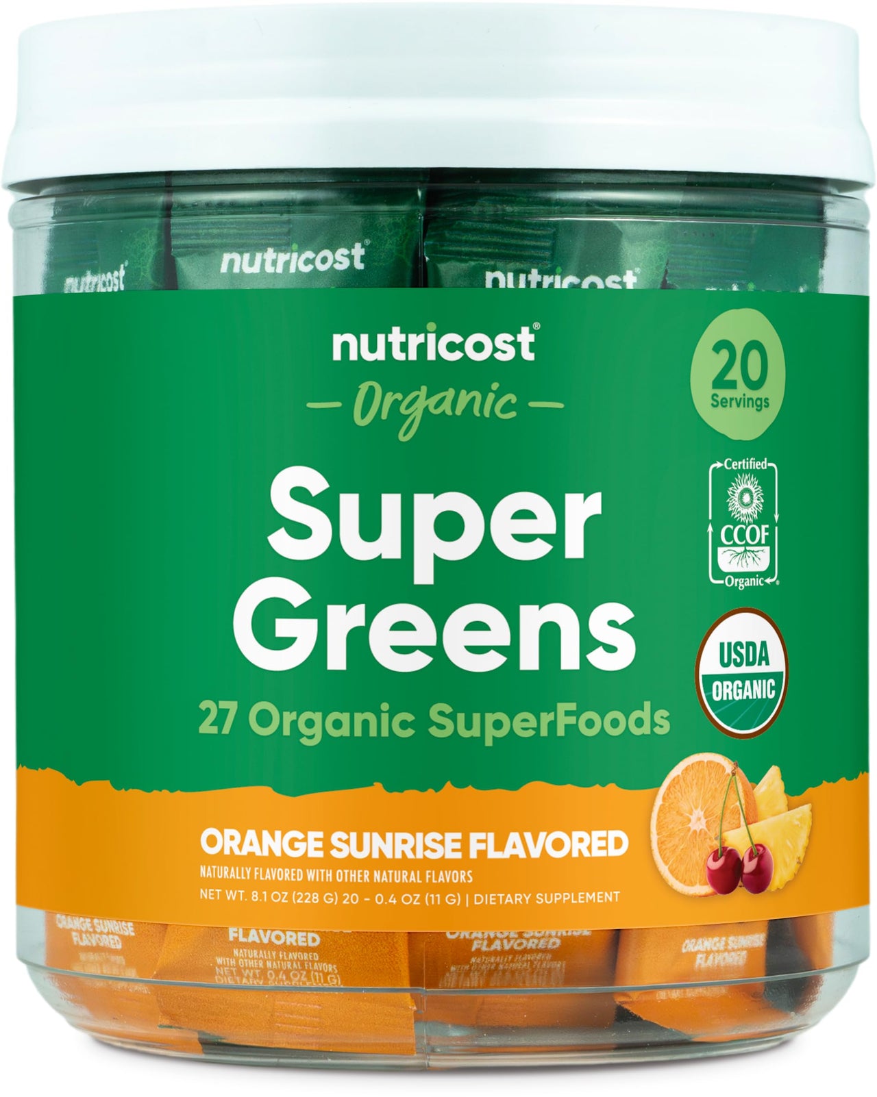 Nutricost Organic Super Greens (Orange Sunrise Flavored) 20 Stickpacks - Gluten-Free, Non-GMO