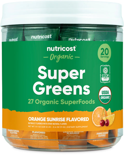 Nutricost Organic Super Greens (Orange Sunrise Flavored) 20 Stickpacks - Gluten-Free, Non-GMO