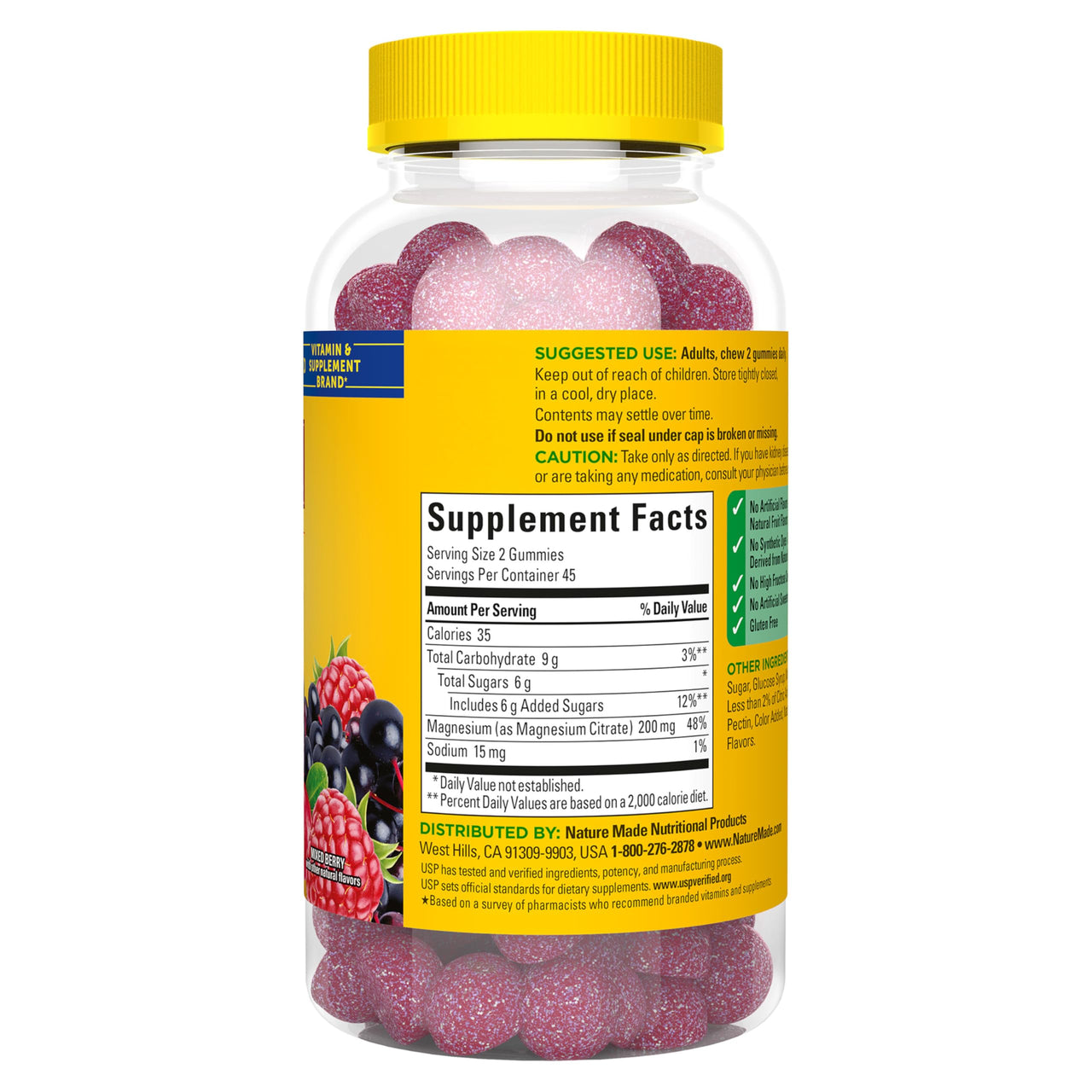 Nature Made High Absorption Magnesium Citrate 200 mg per serving, Magnesium Supplement for Muscle, Nerve, Bone and Heart Support, 90 Magnesium Gummies, 45 Day Supply