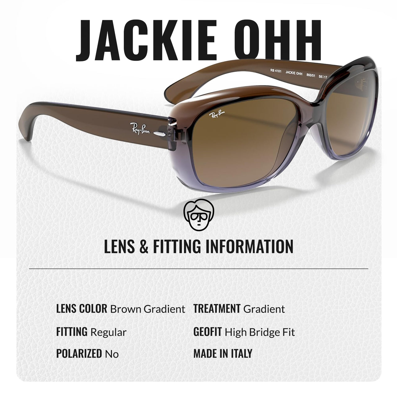 Ray-Ban RB4101 JACKIE OHH Butterfly Shaped Non-Polarized Sunglasses for Women – Includes Official RAYBAN Eyewear Kit – Ideal Formal & Casual Wear Sunglasses – Brown Gradient Lens
