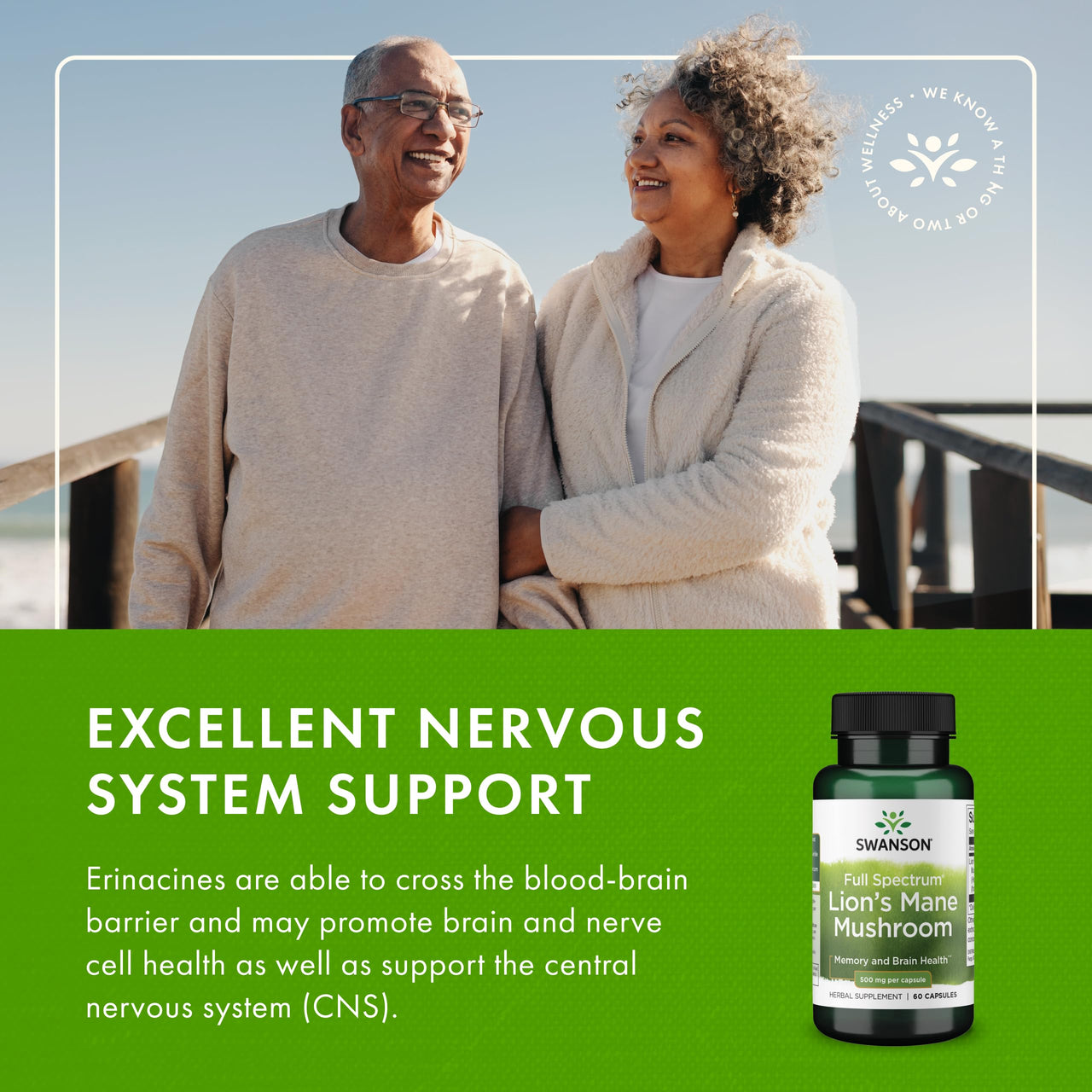 Swanson Full Spectrum Lion's Mane Mushroom - Brain Health Supplement to Support Memory, Focus & Clarity* - May Also Aid Immune, Heart & Digestive Health - Gluten-Free & Non-GMO - 60 Capsules