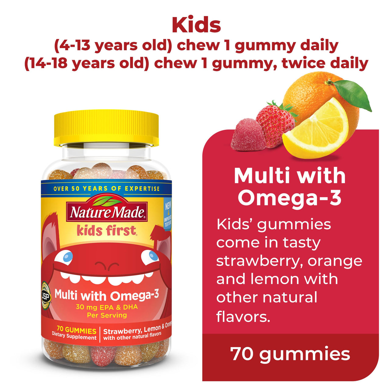 Nature Made Adult & Kids Multivitamin Gummies Combo Pack, Multis with Vitamin C, Vitamin D3, B Vitamins, Zinc, Omega 3 Fish Oil & More, Two Multivitamin Bottles for Whole Family