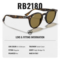 Thumbnail for Ray-Ban RB2180 Round Shaped Non-Polarized Sunglasses for Men & Women – Includes Official RAYBAN Eyewear Kit – Ideal Formal & Casual Wear Sunglasses – B-15 Brown Lens