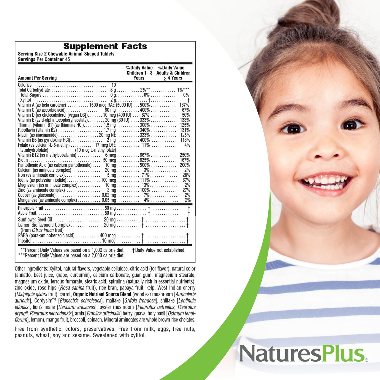 NaturesPlus Animal Parade Sugar-Free Children's Multivitamin - Assorted Cherry, Grape & Orange Flavors - 90 Chewable Tablets - 45 Total Servings