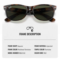 Thumbnail for Ray-Ban RB2132 NEW WAYFARER CLASSIC Square Shaped Non-Polarized Sunglasses for Men & Women – Includes Official RAYBAN Eyewear Kit – Ideal Formal & Casual Wear Sunglasses – G-15 Green Lens