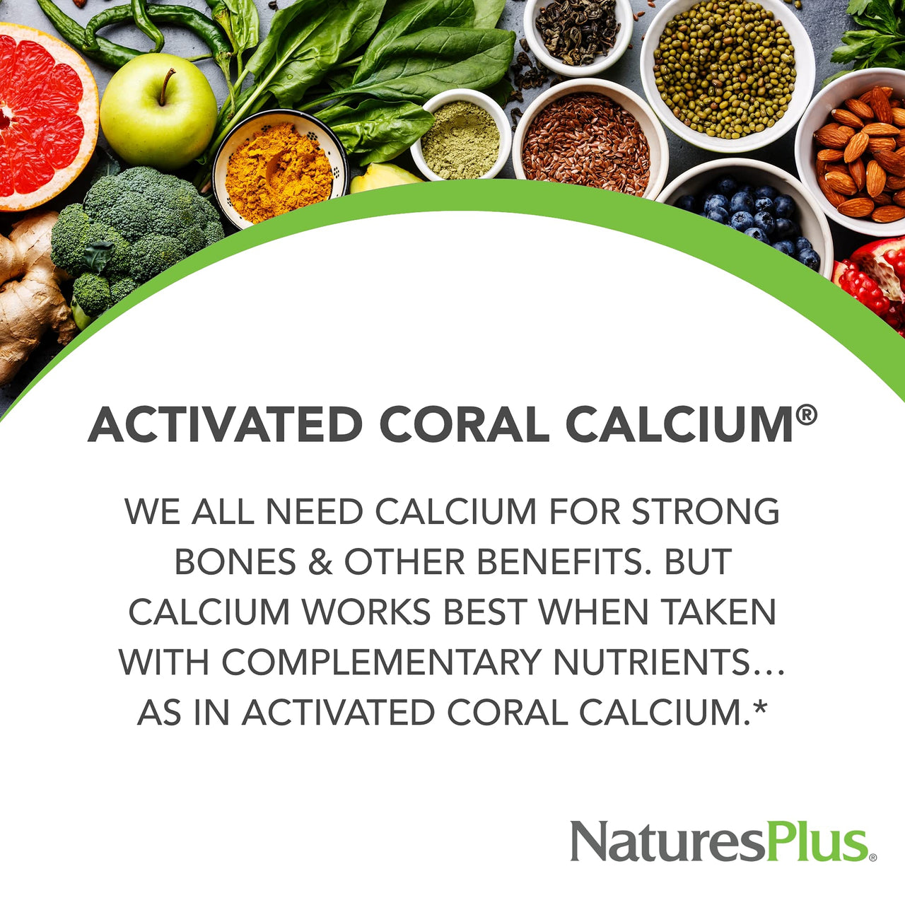 NaturesPlus Activated Coral Calcium - 90 Vegetarian Capsules - Natural Supplement with Magnesium & Vitamins - Bone, Muscle & Energy Support - Gluten Free - 30 Servings