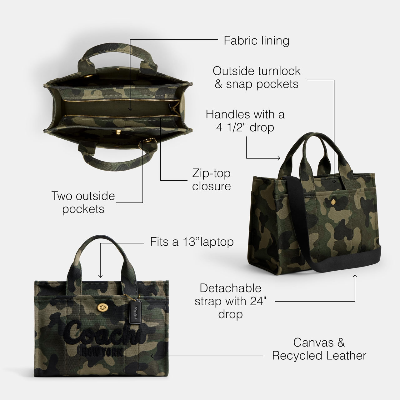 COACH Womens Cargo Tote Green Multi One Size
