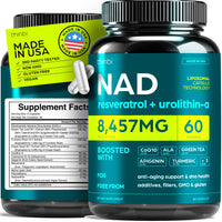 Thumbnail for NAD Supplement 8457mg Extra Strength NMN Alternative Liposomal + Green Tea for Women & Men w/Urolithin A, Resveratrol, CoQ10, Alpha Lipoic Acid.