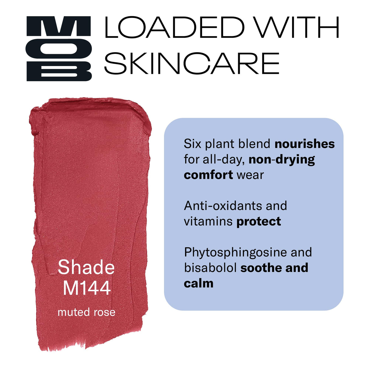MOB Beauty Soft Matte Lipstick M144 – Muted Rose | Weightless, One-Swipe Color Infused with Skincare | Vegan, Silicone-Free, Cruelty-Free Formula in a Biodegradable Capsule